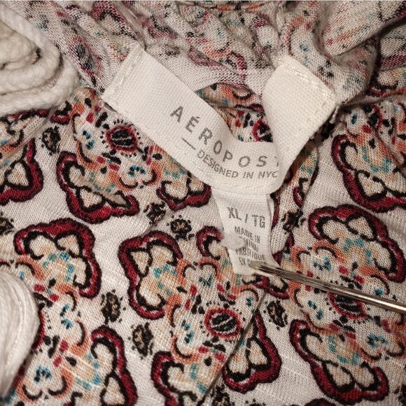 Aeropostale XL White Multicolored Longsleeves 100% Rayon Peasant Women's Top - Picture 5 of 10